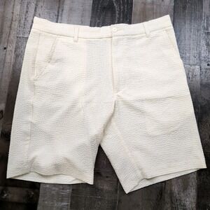 Mens FootJoy Seersucker size 34 Waffle Knit Weave Flat Front Golf Shorts